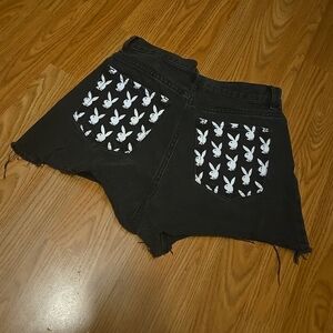 Playboy By Pacsun Womens Size 28 High Rise Button Fly Black Jean Hot Shorts
